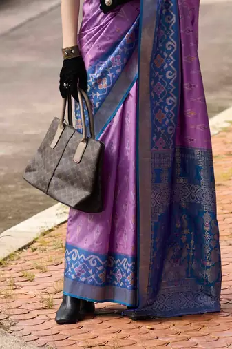 Lavender silk blend saree with unstitched blouse piece
