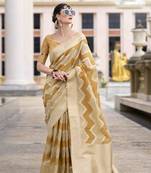 Mustard cotton linen silk blend saree with unstitched cotton linen blouse piece