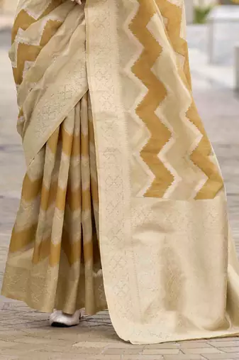 Mustard cotton linen silk blend saree with unstitched cotton linen blouse piece