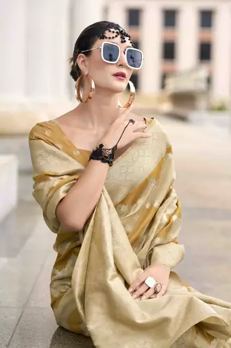 Mustard cotton linen silk blend saree with unstitched cotton linen blouse piece