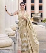 Chiku cotton linen silk blend saree with unstitched cotton linen blouse piece