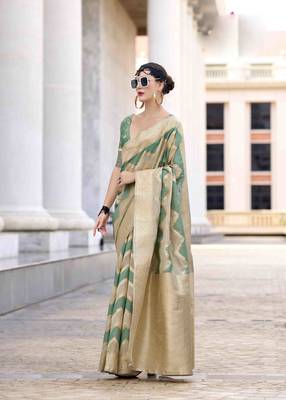 Mint cotton linen silk blend saree with unstitched cotton linen blouse piece 1