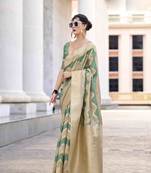 Mint cotton linen silk blend saree with unstitched cotton linen blouse piece