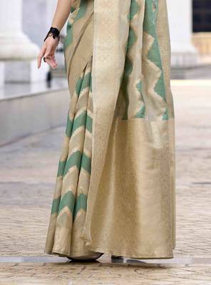 Mint cotton linen silk blend saree with unstitched cotton linen blouse piece 3