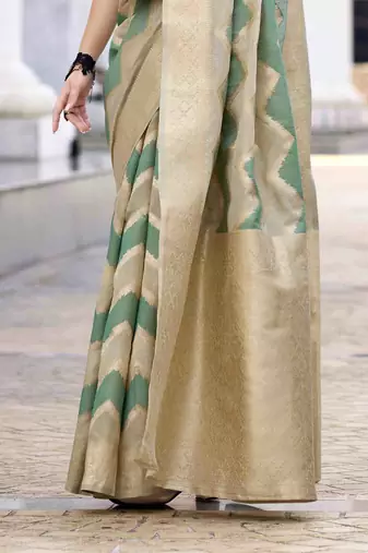 Mint cotton linen silk blend saree with unstitched cotton linen blouse piece