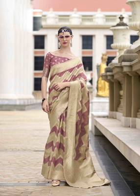 Mauve cotton linen silk blend saree with unstitched cotton linen blouse piece 1