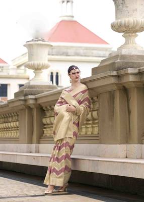 Mauve cotton linen silk blend saree with unstitched cotton linen blouse piece 2