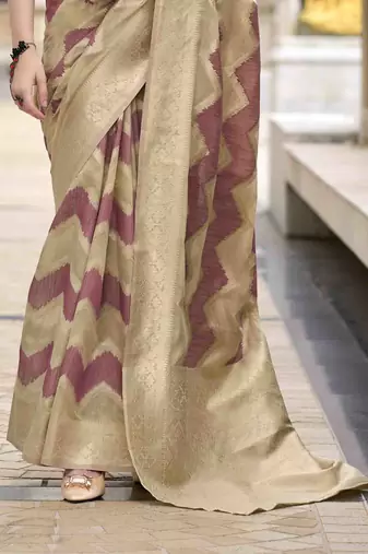 Mauve cotton linen silk blend saree with unstitched cotton linen blouse piece
