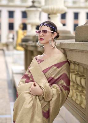 Mauve cotton linen silk blend saree with unstitched cotton linen blouse piece 4