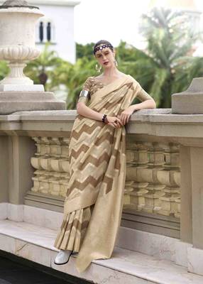 Coffee cotton linen silk blend saree with unstitched cotton linen blouse piece 1