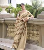 Coffee cotton linen silk blend saree with unstitched cotton linen blouse piece