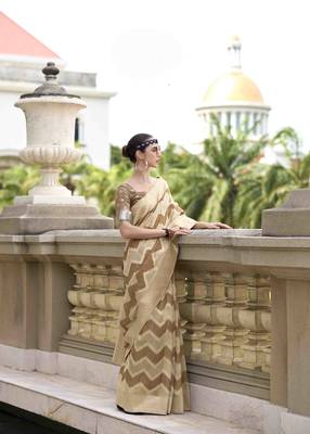 Coffee cotton linen silk blend saree with unstitched cotton linen blouse piece 2