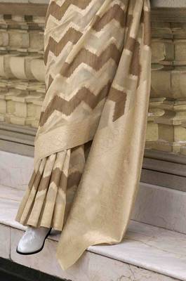 Coffee cotton linen silk blend saree with unstitched cotton linen blouse piece 3