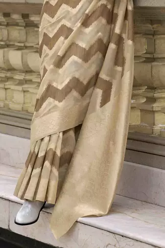 Coffee cotton linen silk blend saree with unstitched cotton linen blouse piece