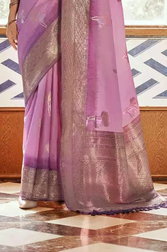 Pink silk blend saree with unstitched blouse piece