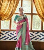 Pink silk blend saree with unstitched blouse piece