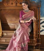 Grey  silk blend saree with unstitched blouse piece