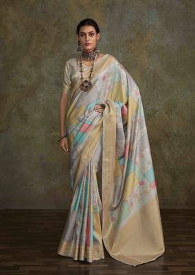 Multi silk blend saree with unstitched blouse piece 1