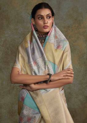 Multi silk blend saree with unstitched blouse piece 2