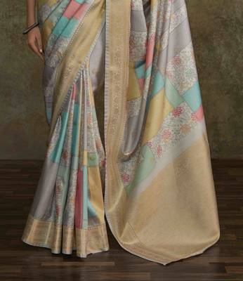 Multi silk blend saree with unstitched blouse piece 3