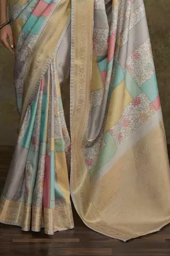 Multi silk blend saree with unstitched blouse piece