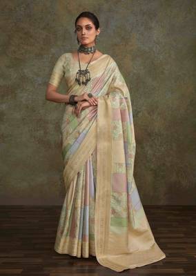 Multi silk blend saree with unstitched blouse piece 1