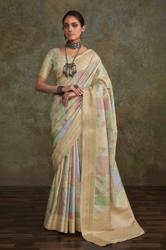 Multi silk blend saree with unstitched blouse piece