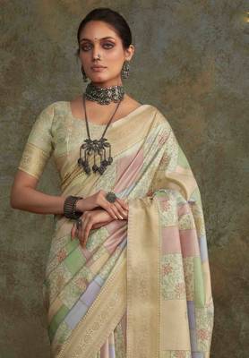 Multi silk blend saree with unstitched blouse piece 2