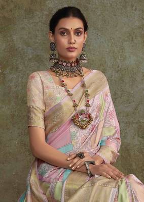 Multi silk blend saree with unstitched blouse piece 2
