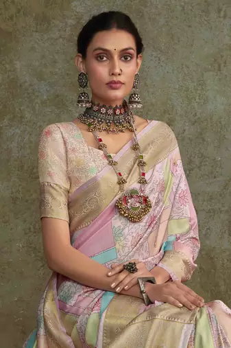 Multi silk blend saree with unstitched blouse piece