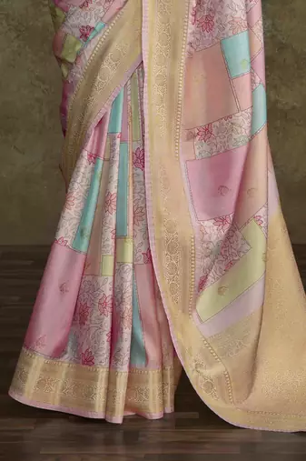 Multi silk blend saree with unstitched blouse piece