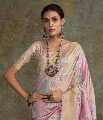 Multi silk blend saree with unstitched blouse piece 4