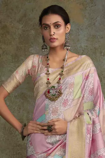 Multi silk blend saree with unstitched blouse piece