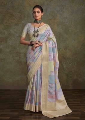 Multi silk blend saree with unstitched blouse piece 1