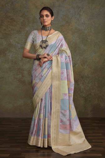 Multi silk blend saree with unstitched blouse piece