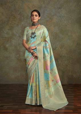 Multi silk blend saree with unstitched blouse piece 1