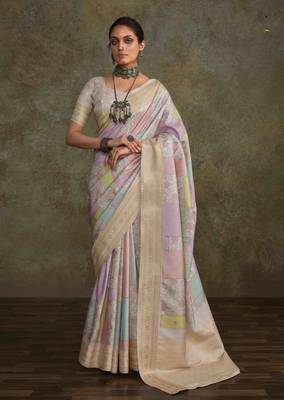 Multi silk blend saree with unstitched blouse piece 1