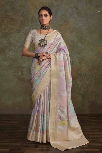 Multi silk blend saree with unstitched blouse piece