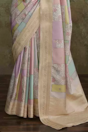 Multi silk blend saree with unstitched blouse piece