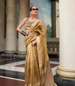 Chiku tissue silk blend saree with unstitched tissue blouse piece