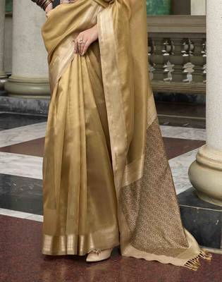 Chiku tissue silk blend saree with unstitched tissue blouse piece 3