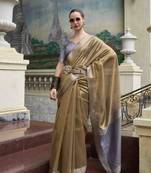 Khaki tissue silk blend saree with unstitched tissue blouse piece
