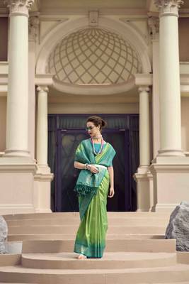 Green silk blend saree with unstitched blouse piece 2