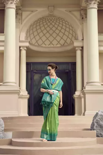 Green silk blend saree with unstitched blouse piece