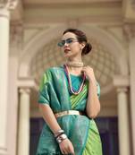 Green silk blend saree with unstitched blouse piece