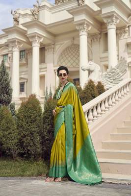 Neon silk blend saree with unstitched blouse piece 1