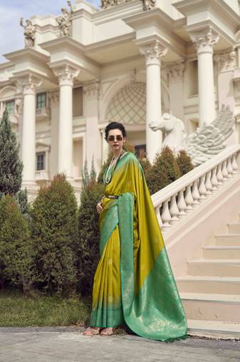 Neon silk blend saree with unstitched blouse piece