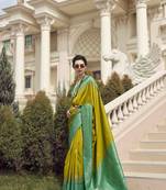 Neon silk blend saree with unstitched blouse piece