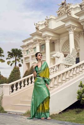 Neon silk blend saree with unstitched blouse piece 2