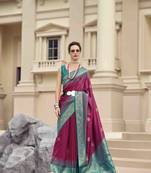 Wine silk blend saree with unstitched blouse piece